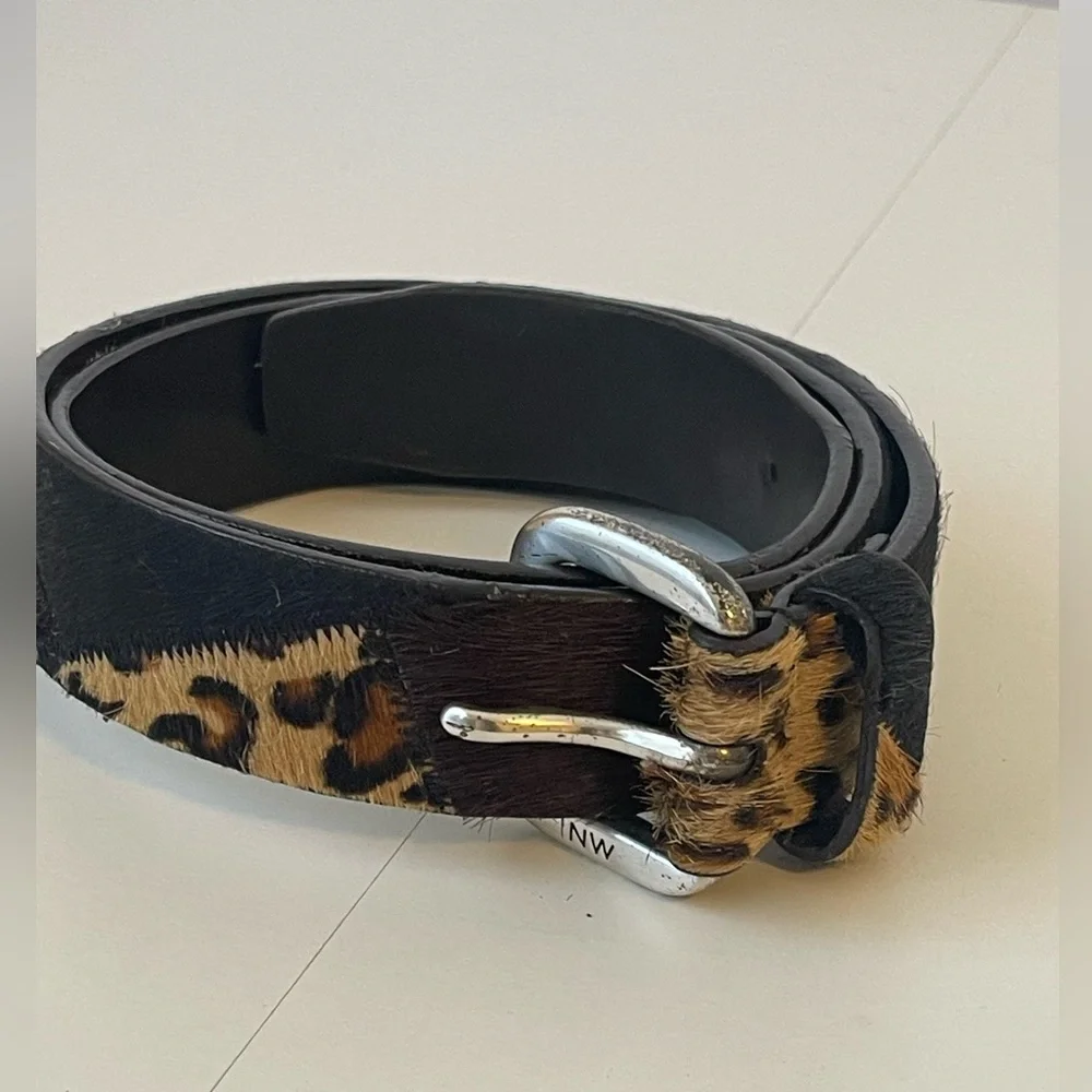 Nine West Patchwork Ponyskin Animal Print Leather Belt Silver Buckle Large